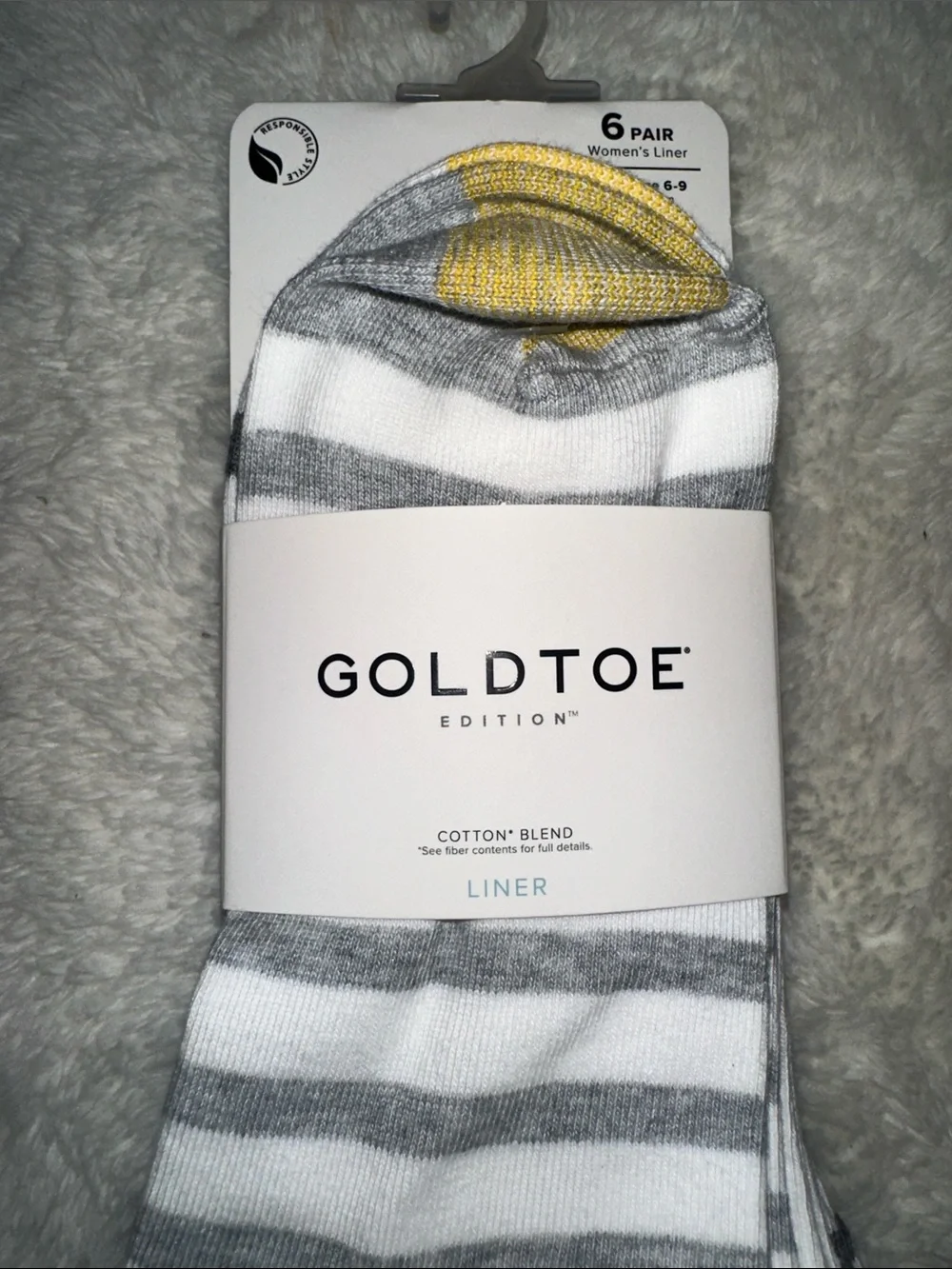 Gold Toe Women’s Low-Cut Stripe Socks in Gray, White & Gold Accent